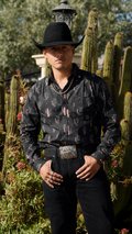 Linea De Oro Cactus Print Button-Up Shirt – Black